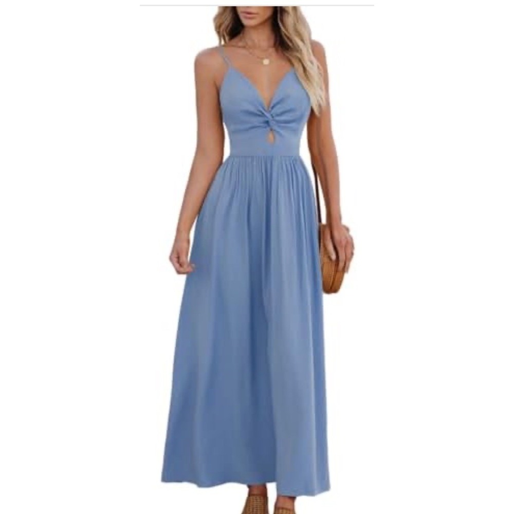 Cupshe Open Back Blue Front Twist Keyhole Maxi Dress SZ M NWT - Picture 2 of 8